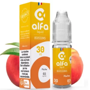 Alfaliquid Peche E liquide : des arômes sucré et poivré d'anis | 😍 PROMOS et PRIX DÉGRESSIFS 😍 | Made in France 👍 | ⚡⚡⚡ LIVRAISON RAPIDE ⚡⚡⚡ eliquide-jungle.fr