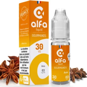 Alfaliquid Anis E liquide : des arômes sucré et poivré d'anis | 😍 PROMOS et PRIX DÉGRESSIFS 😍 | Made in France 👍 | ⚡⚡⚡ LIVRAISON RAPIDE ⚡⚡⚡ eliquide-jungle.fr