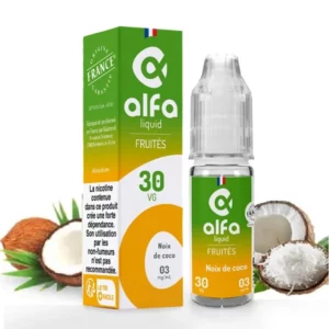 Alfaliquid Noix de Coco : une fraîche noix de coco cueillie à même l'arbre | 😍 PROMOS et PRIX DÉGRESSIFS 😍 | Made in France 👍 | ⚡⚡⚡ LIVRAISON RAPIDE ⚡⚡⚡ www.eliquide-jungle.fr