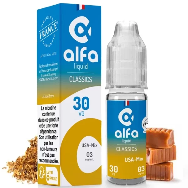 Eliquide Alfaliquid Usa Mix Tabac Blond Caramelisé | 😍 PROMOS et PRIX DÉGRESSIFS 😍 | Made in France 👍 | ⚡⚡⚡ LIVRAISON RAPIDE ⚡⚡⚡ eliquide-jungle.fr