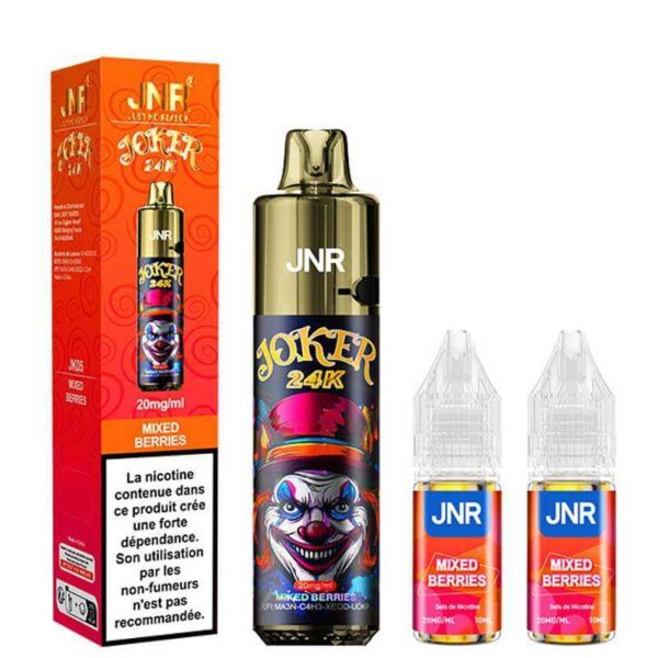 JNR Joker Mixed Berries 24K Puffs | 😍 PROMOS + POINTS + PRIX DÉGRESSIFS 😍 | ⚡ LIVRAISON RAPIDE ⚡ | La JNR JOKER 24K baies rouges (myrtille, framboise, cassis) www.eliquide-jungle.fr