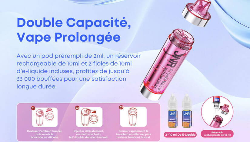 Puff JNR Crystal Glow 33K 20mg | La Puff JNR transparente avec LED 33K - eliquide-jungle.fr